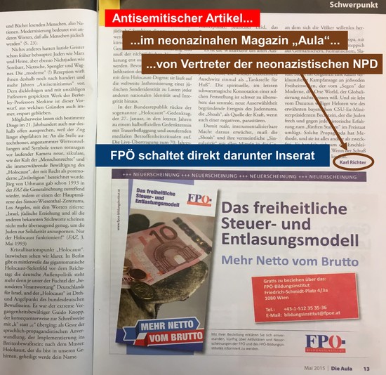 Rechtsextreme AULA, FPÖ Inserat